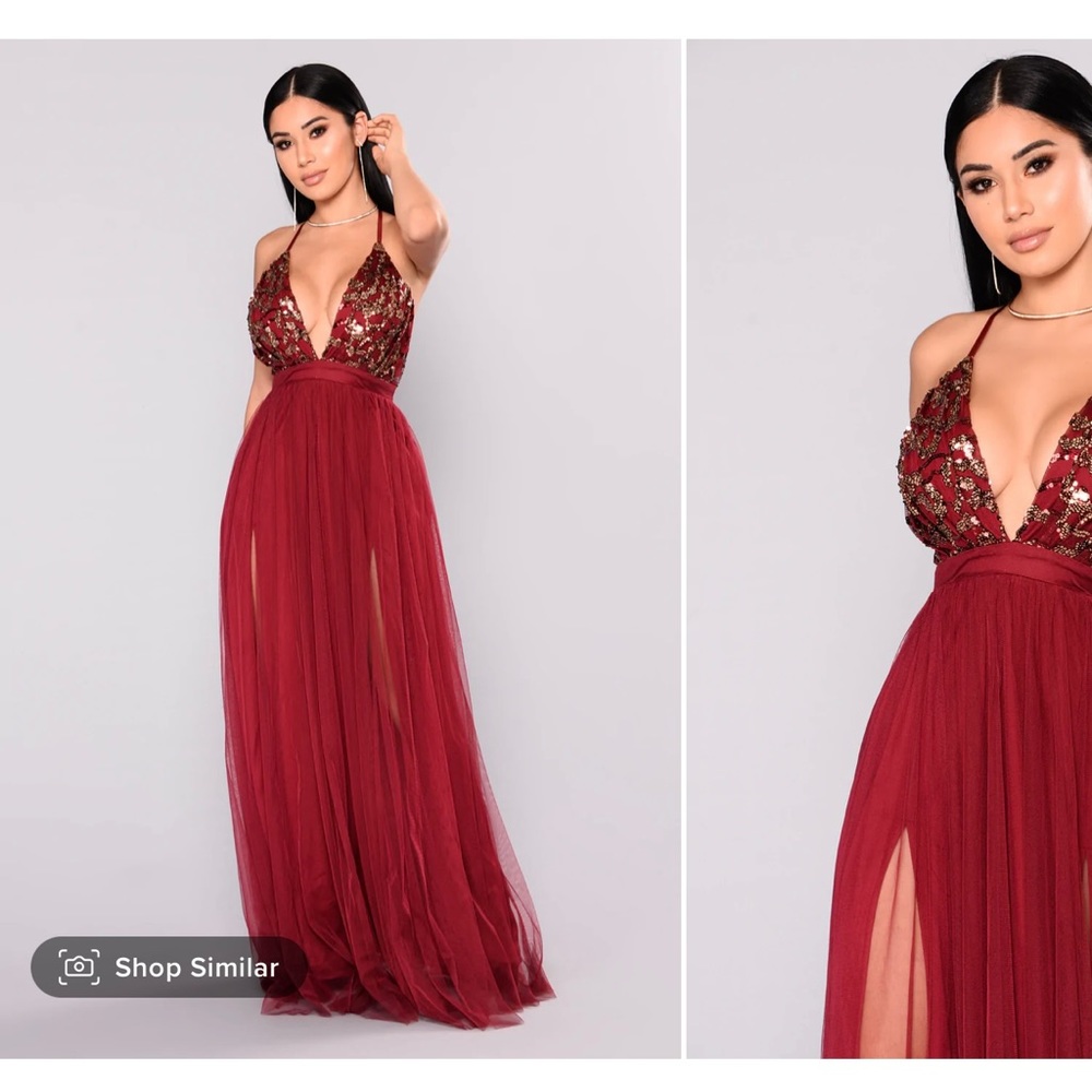 Fashion Nova Burgundy Maxi Dress